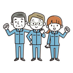 作業着　ガッツポーズ