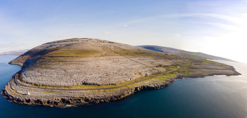 Aerial birds eye view of the burren national park. scenic tourism landscape for Unesco World Heritage site and global geopark geotourism along the wild atlantic way. - 226539179