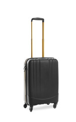 Black suitcase for travelling on white background
