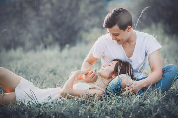  loving couple in the spring park