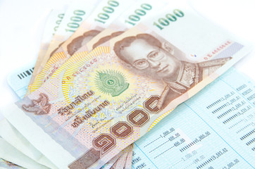 thai bill lay on book bank