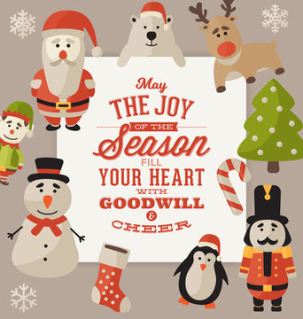 Christmas Greeting Card Design - Seasonal Christmas Characters and Elements - May the joy of the Season fill your heart with goodwill and cheer - Merry Christmas