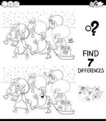 differences game with Santa Claus characters color book