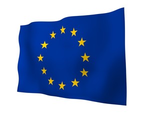 Slightly waving flag of the European Union isolated on white background, 3D rendering. Symbol of Europe. 3D illustration