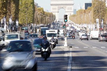 PARIS, FRANCE - OCTOBER 5 2018 -  Paris street congested traffic