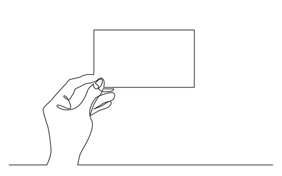 continuous line drawing of hand holding blank horizontal piece of paper