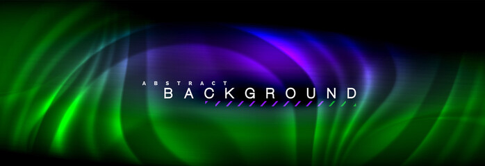 Neon glowing fluid wave lines, magic energy space light concept, abstract background wallpaper design