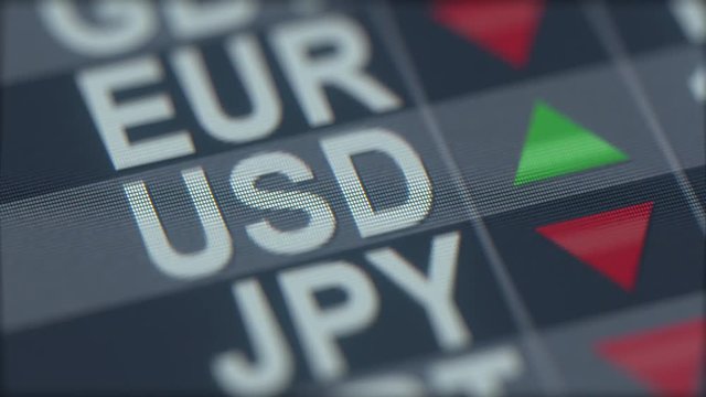 Increasing Dollar exchange rate indicator on computer screen. USD forex ticker
