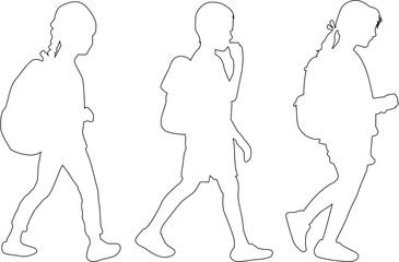 Silhouette of a child with a backpack .