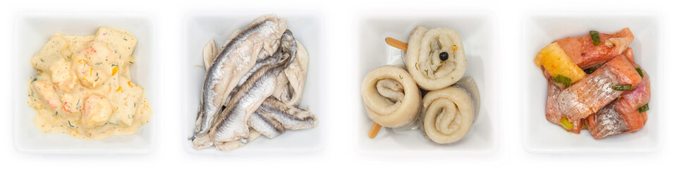 Verschiedene Meeresfrüchte in Schalen