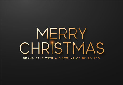 Merry Christmas. Design on black background golden text,