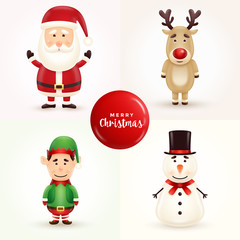 Christmas character illustration set - Collection of cute santa, reindeer, elf and snowman characters