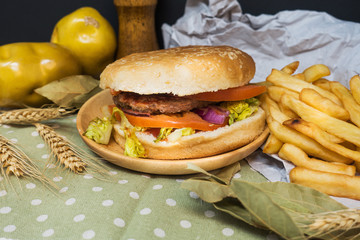 Cheese burger - American cheese burger with Golden French fries