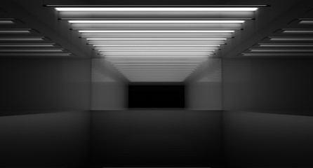Contemporary future concept background. Empty futuristic clean dark box interior room With Light. 3D Rendering