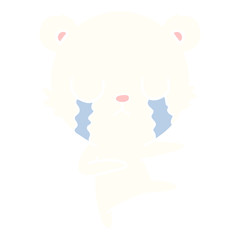 crying polar bear flat color style cartoon