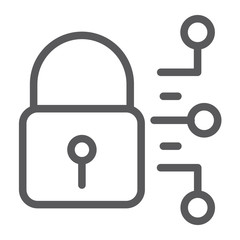 Cyber security line icon, protection and security, digital padlock sign, vector graphics, a linear pattern on a white background.