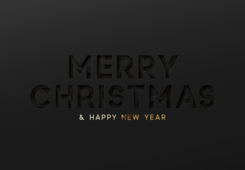 Fototapeta premium Merry Christmas and Happy New Year. Text black Effect of the cut paper with the embossed. Vector dark background creative design greeting card, banner, poster.