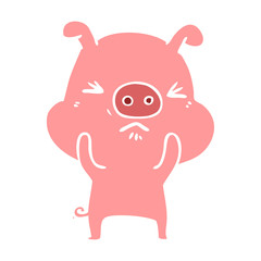 flat color style cartoon angry pig