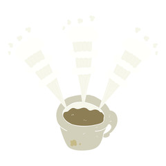 flat color illustration of a cartoon hot coffee mug