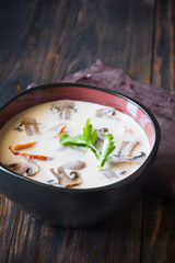 Bowls of thai tom kha soup