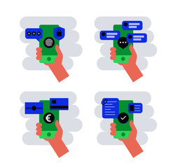 Four vector mobile phones, with security, messaging, banking and business on screens