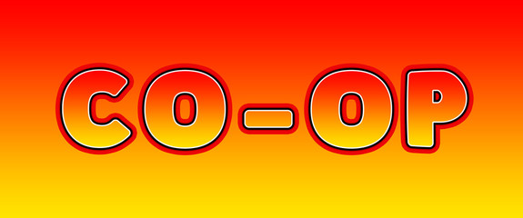 Co-Op - gaming text written on orange yellow background