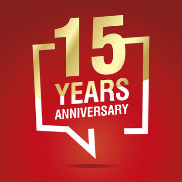 15 Years Anniversary celebrating gold white red logo icon