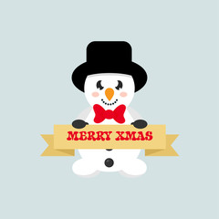 winter cartoon cute snowman with tie and christmas sign