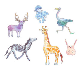 Set of animals watercolor illustration