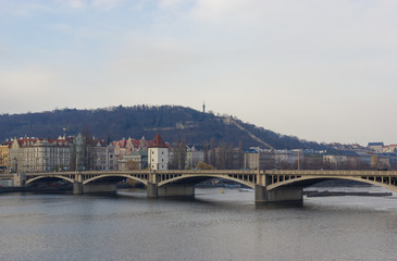 Fototapeta premium Palackeho bridge on a river in Prague city