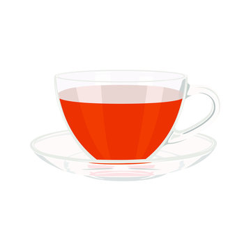 Cup of tea. Realistic glass cup and saucer with tea on white background. Vector illustration.   
