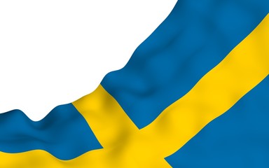 The flag of Sweden. Official state symbol of the Kingdom of Sweden. A blue field with a yellow Scandinavian cross that extends to the edges of the flag. 3d illustration