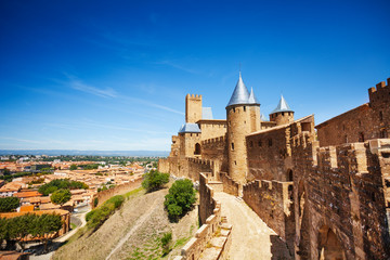 Obraz premium Western walls of Cite de Carcassonne in France
