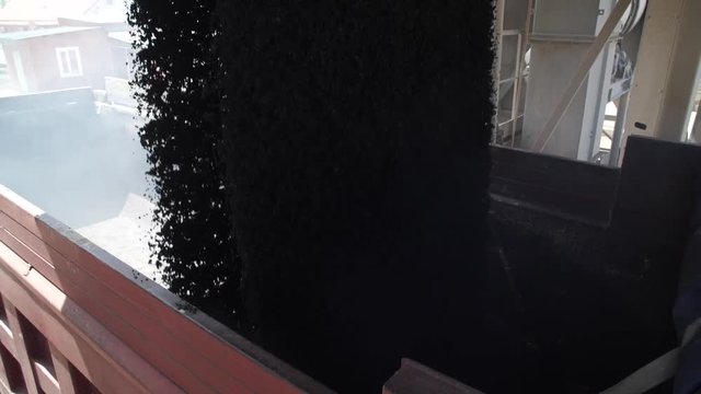 Asphalt-Concrete Plant. Construction of Roads. Asphalt Loaded into the Truck