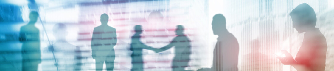 Web site header. Double exposure business people. 