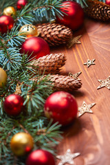 christmas wreath with red and golden balls