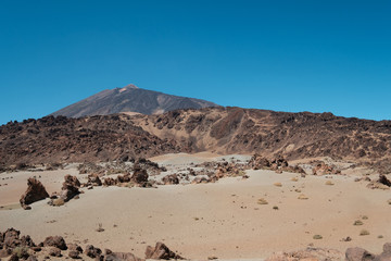 desert landscape and mountain peak view from volcanic crater, pico del Teide, Tenerife