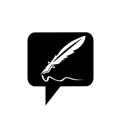 feather pen message bubble icon 