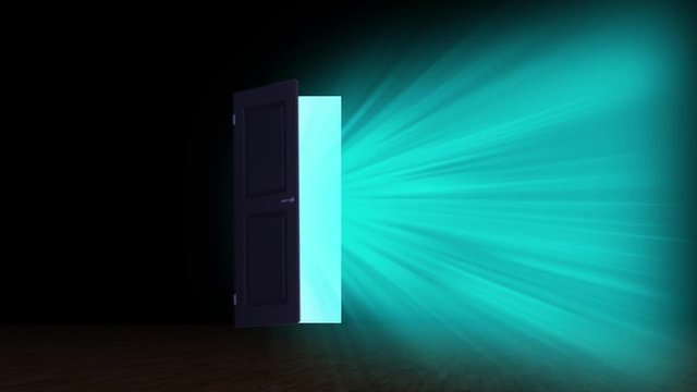 Anima&ccedil;&atilde;o de porta a abrir e entrar raios de luz