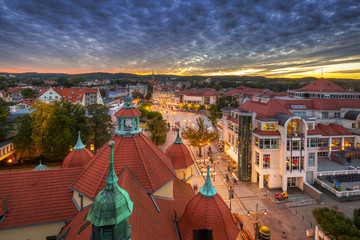 Idyllic scenery of the main square in Sopot city at sunset, Poland