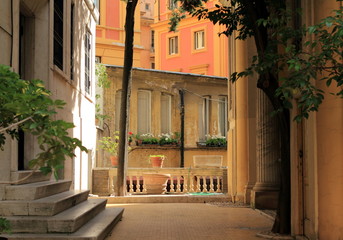 Rome, Italy, cozy court in the old city before sunset