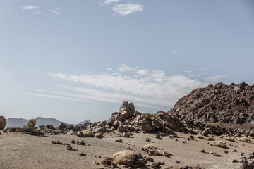 Fototapeta na wymiar Landscape with rocks in the Teide National Park on a sunny day, Tenerife Island, Canary Islands