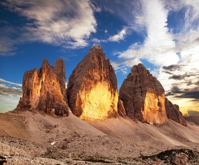 Morning view of Drei Zinnen or Tre Cime di Lavaredo