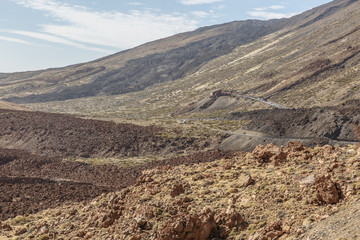 Landscape view of an area of volcanic lava in the area of the Teide National Park