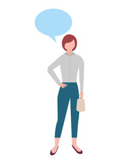 business woman standing character speech bubble