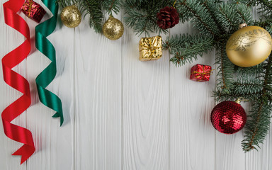 Christmas decoration with green and red ribbon