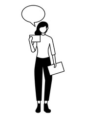 business woman standing character speech bubble