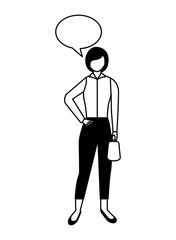 business woman standing character speech bubble