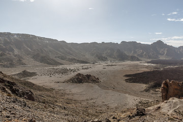 Lunar style landscape in the Teide national park on a sunny and warm day, Tenerife island