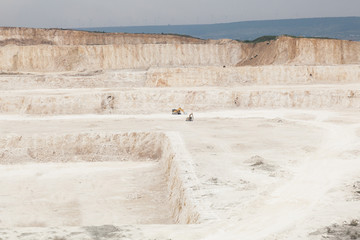 Panoramic view of stone quarry. Open mine stone quarry